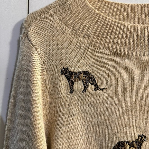 Chico's Cashmere-Blend Embroidered Cheetah Sweater Size Medium - Picture 5 of 10